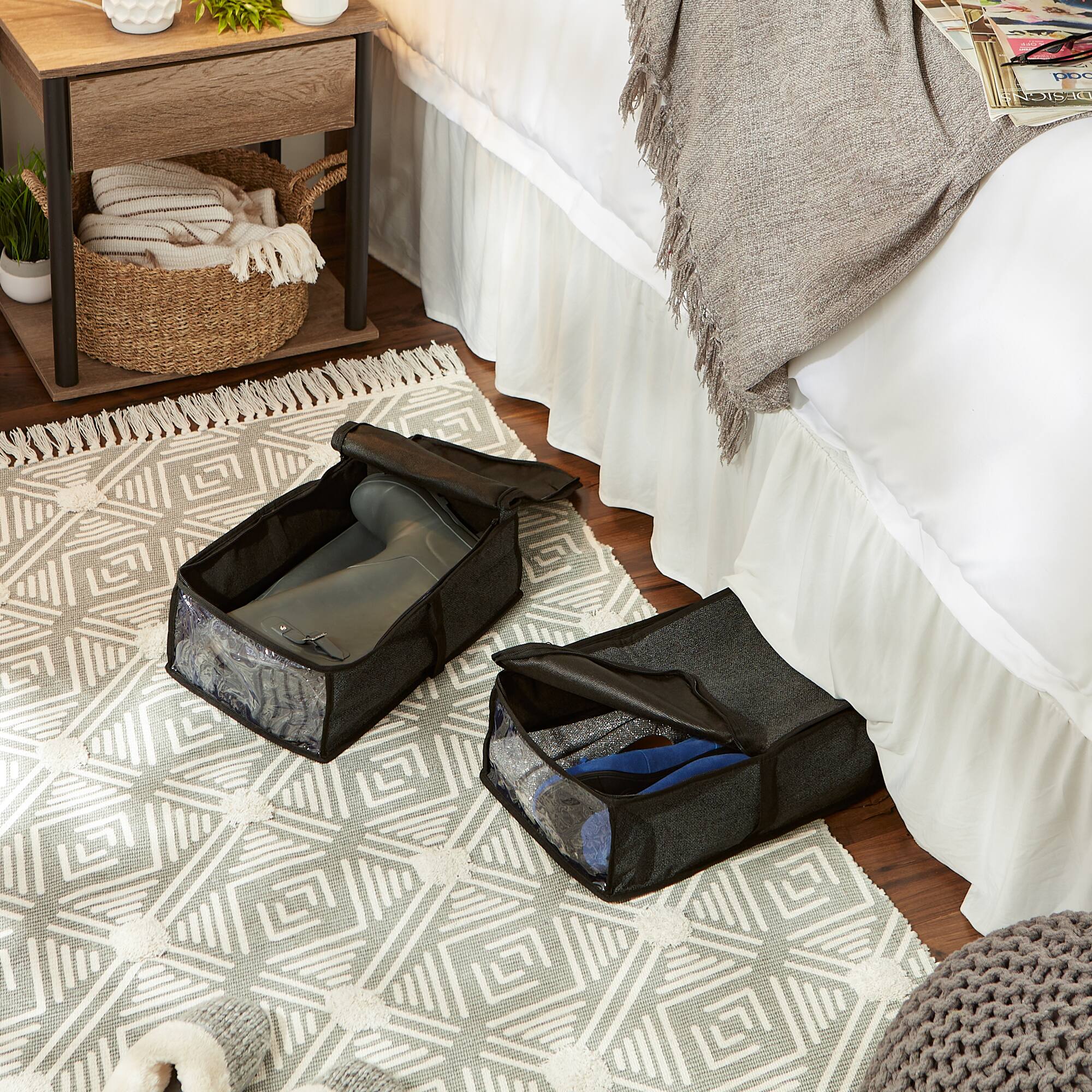 DII® Black Linen Under-The-Bed Shoes Soft Storage Set, 2ct.